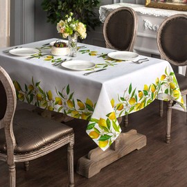 ARTABLE Rectangle Summer Tablecloth Spring Printed Flower Grass and Vintage Floral Patterns Table Cloth for Easter Table Runner Picnic Outdoor Home Holiday Long Dining Kitchen (Lemon, 52 x 70 Inch)