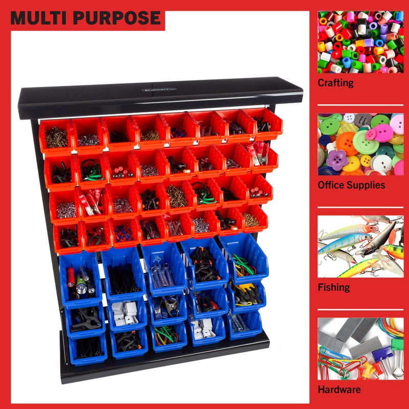 47-Bin Garage Organization Rack (15 Large, 32 Small) - Tabletop