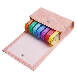 Jasenna Pill Organizer,Weekly Travel Pill Case Box Medication Reminder Daily AM PM,Day Night 7 Compartments,for 4 Times A Day,7 Days a Week-Includes Leather PU Carrying Case(1-Carved Pink)
