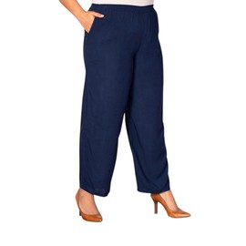 On the Plus Side Navy Essential Wide Leg Rayon Solid Pants 5X