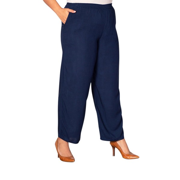 On the Plus Side Navy Essential Wide Leg Rayon Solid