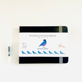 Bower Bied Watercolor Sketchbook, 5.6"x3.7" Watercolor Journal with 24 Sheets 140 LB (300 GSM) Cotton Watercolor Paper, Black Cover Water Coloring Sketch Book As Travel Notebook (6.4x4.8in)