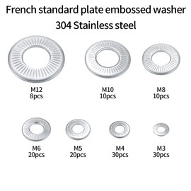 128 Pcs Knurled Conical Spring Washers, Stainless Steel Serrated Conical Knurled Spring Washers Discs Assortment Kit, M3 M4 M5 M6 M8 M10