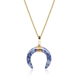 COAI Women's Moon Pendant Made of Gemstones Necklace, Sodalite, Sodalite