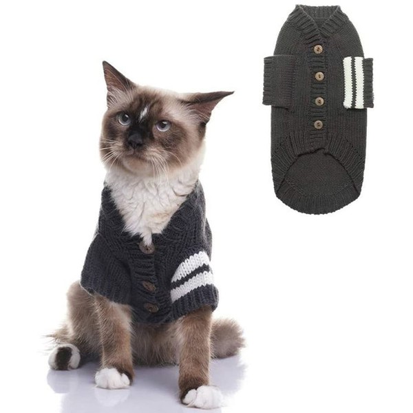 EXPAWLORER Cat Sweater for Cold Weather - Stylish Knitted Cat Clothes, Soft Cat Sweatshirt with Sleeve Warm Clothing, Fall and Winter Pet Clothes for All Different Cats or Puppies (Medium, Grey)