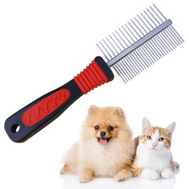 Dog Comb Long Short Hair Double Stainless Steel Comb with Narrow and Wide Teeth Professional Grooming Comb for Dogs and Cats of All Sizes