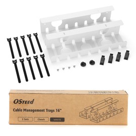 Under Desk Cable Management Tray 2 Pack White, OSteed Cable Management Under Desk, Cord Organizer for Desk, Cable Tray for Desk Wire Management, Home & Office Standing Desk Cord Organizer