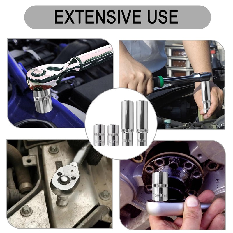4 PCS 10mm Socket,10mm Socket 1/4 Drive,1/4 Deep Socket, Cr-V