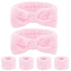 Ondder Pink Spa Headband and Wristband Set Makeup Spa Headband for Washing Face Skin Care Headbands Face Wash Hair Headband Make Up Head Bands Spa Party Favors Hair Accessories for Women Girls