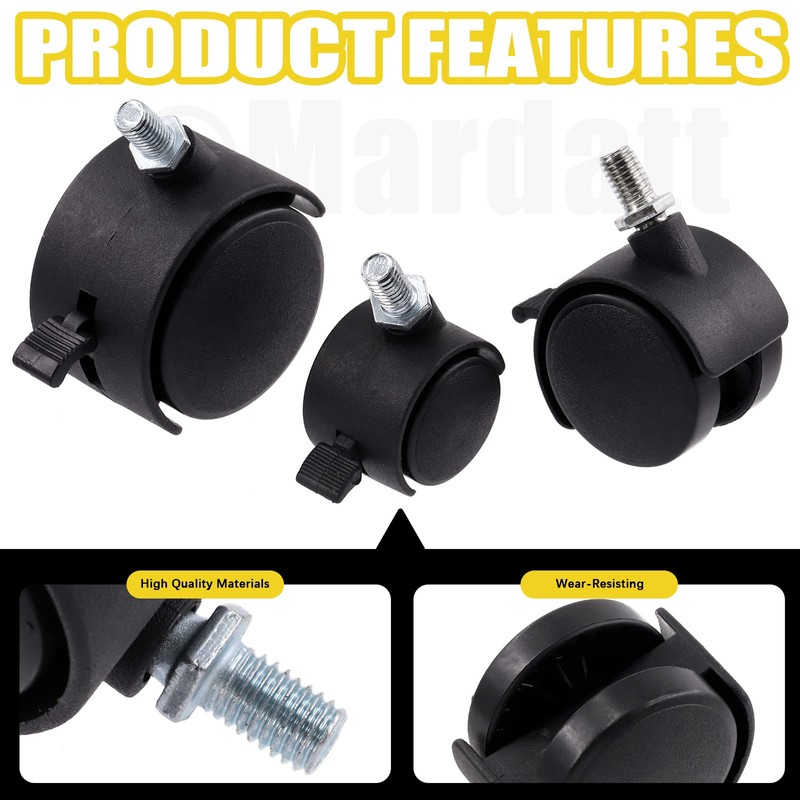 Mardatt 4Pcs 2 Inch Nylon Swivel Caster Wheel with Brake,
