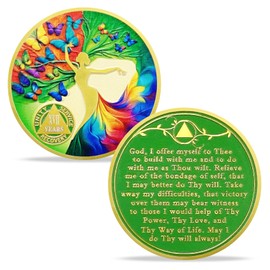 IELCJJ 17 Year Sobriety Coin, Delicate Artsy Tree of Life Sobriety Chip Colorful Butterfly AA Coin and Medallions Sober Token Narcotics Alcoholics Anonymous Recovery Gifts for Men Women