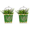 CVHOMEDECO. Farmhouse Wall Mount Metal Flower Pots Rustic Galvanized Bee Flower Holder Wall Hanging Pocket Planter for Indoor, Outdoor and Wall Decor, Green, Set of 2