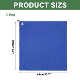 PATIKIL 20"x16" Microfiber Golf Towel, 3 Pack Tri-Fold Golf Towels Waffle Pattern Towels Absorption with D Clip, Hook and Loop Fastener, Blue