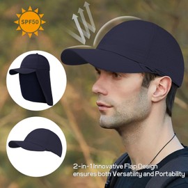 Mens XXL Sun Hats with Neck Flap UPF 50+ Waterproof Baseball Cap Adjustable Breathable Quick Dry Outdoor Fishing Hat Navy Blue
