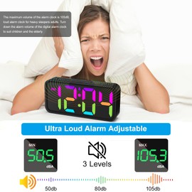 Alarm Clocks for Bedrooms Heavy Sleepers - Snooze for Deep Sleepers Adults Home Office, Digital Alarm Clock with Type-C Charging Port, Large Bold Number Display, Adjustable Alarm Volume and Dimmer