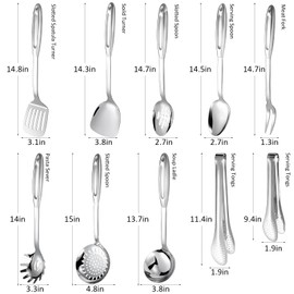 304 Stainless Steel Kitchen Utensils Set, 10 Pcs Stainless Steel Cooking Utensils Set, Heat Resistant Metal Kitchen Tools Spatulas Set, Spatulas, Spoons, Ladle, Meat Fork and Skimmer