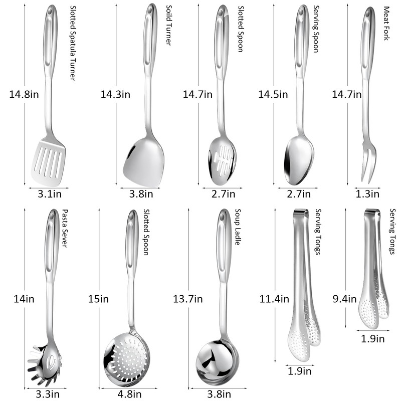 304 Stainless Steel Kitchen Utensils Set, 10 Pcs Stainless Steel