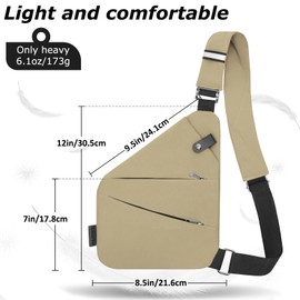 YERUUE Anti-Theft Shoulder Bag Chest Bag Men's Anti-Theft Bag Shoulder Bag Crossbody Bag Men and Women Has An Adjustable Sling Bag for Hiking Travel Cycling Climbing, khaki, Western