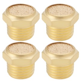 SG Store 4pcs 1/4 Inch NPT Threaded Brass Pneumatic Muffler Connector Brass Pneumatic Silencer Muffler for Cylinders Valves Crank Case Gear Boxes Oil Tanks