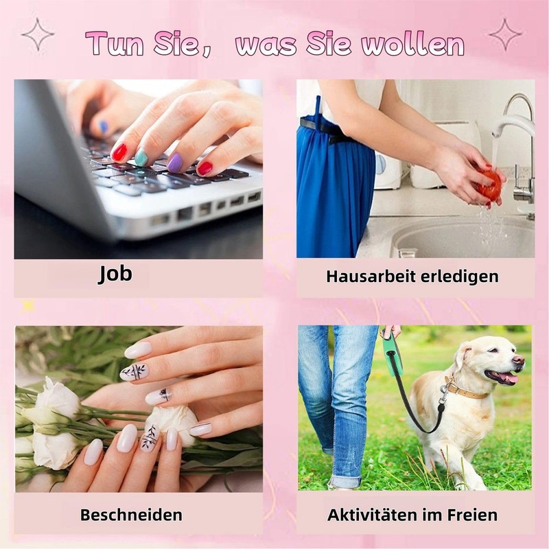 Virellay Rosa Press on Nails - Glänzende Falsche Nägel Mit