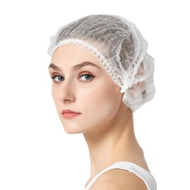 200 Pcs Disposable Bouffant Caps Hair Net,White Nylon Material, Medical, Labs, Nurse, Tattoo, Food Service, Health, Hospital. (21 inch White)