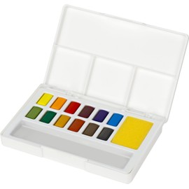 Faber-Castell 169712 Watercolour Paint Set, 12 Paint Bowls, Includes Mixing Palette and Water Tank Brush, for Beginners and Hobby Artists