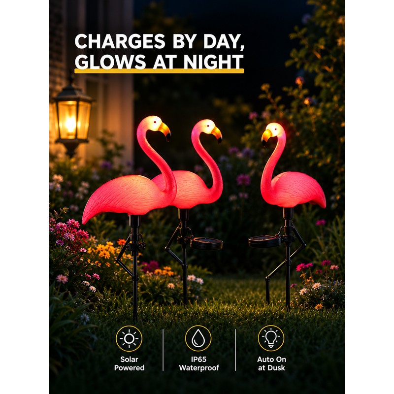 Solar Flamingo Garden Stake Lights for Outdoor Decor – 3