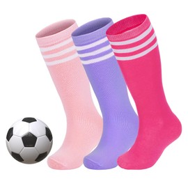 Zando Kids Soccer Socks Kids Socks 6-8 Years Breathable Girls Soccer Socks Cotton Girls Long Socks School Uniform Stockings for Boys Girls Knee High Socks 6-9 Years Purple/Hot Pink/Pink
