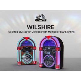 VICTOR Wilshire Desktop Bluetooth Jukebox with FM Radio, Built-in Stereo Speaker and Multicolor LED Lighting, Black (VDTJ-1450-BK)