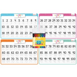 merka 4 Pack Educational Placemats for Kids with 7 Dry Erase Markers, Toddler Placemats for Dining Table, Tracing Activity Learn to Write Numbers 1-100