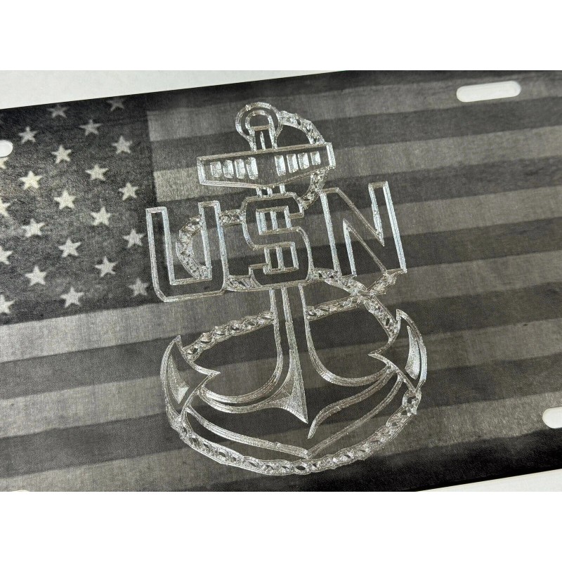 BLVD Combo Laser US Flag & Diamond Engraved Etched Navy