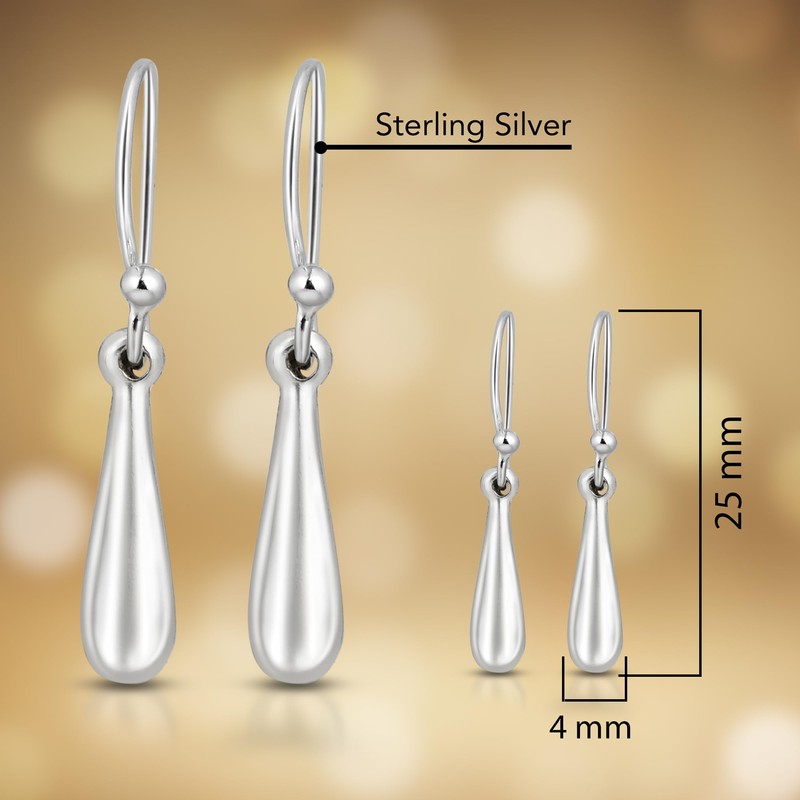 Stylish Mini Everyday Raindrop .925 Sterling Silver Dangle Earrings