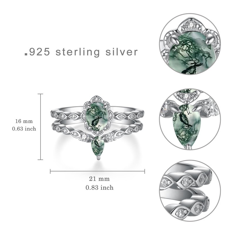 Cujiesp Moss Agate Engagement Ring Set (9)