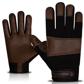 SAWANS Leather Gardening Gloves Working for Women and Men Thorn Proof Flexible Heavy Duty Rigger Mechanic Utility Dexterity Breathable Builder Construction Gloves (Brown, M)