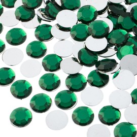 John Bead 400 Pieces 12mm (SS50), Green, Acrylic Round Flat Back Rhinestones for Jewelry Making, DIY Crafts, Nail Art, Face Makeup, Clothes