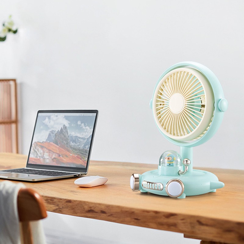 Small Desk Fan with Light USB Rechargeable Quiet Adjustable Wind
