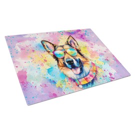 Caroline's Treasures DAC2510LCB German Shepherd Hippie Dawg Glass Cutting Board Large Decorative Tempered Glass Kitchen Cutting and Serving Board Large Size Chopping Board