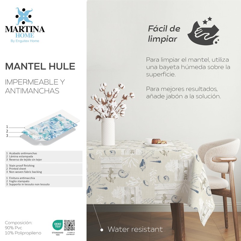 Martina Home Narcea Blue Oilcloth Tablecloth 100 x 140 cm