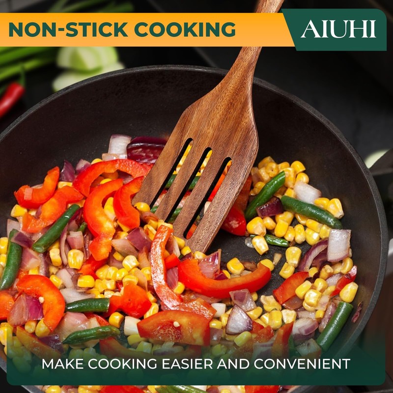 AIUHI Teak Wood Spatula for Cooking, Durable Flat Turner and