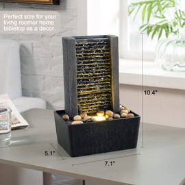 Haobos 10.4" Decorative Indoor Fountain Meditation Gurgling Water Fountain Home/Office Decor with Led Light/Cobbles(180041A)