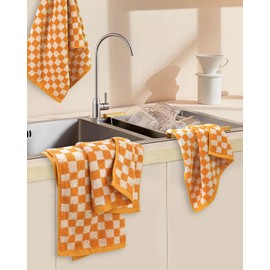Jacquotha Checkered Hand Towels 4 Pack - Cotton Hand Towels for Kitchen Bathroom 29” x 13”, Spring Fall Decorations Hand Towel Orange