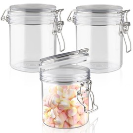 BOSMIOW 3 Pcs 500ml/17oz PET Plastic Cream Jars,Air Tight Sealed Canisters,Wide Mouth Food Storage Containers for Cosmetics,Sugar,Nuts,Dried Fruits