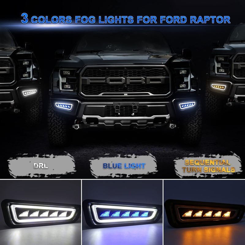 MOVOTOR Ford Raptor Fog Lights with Ice Blue LED Amber