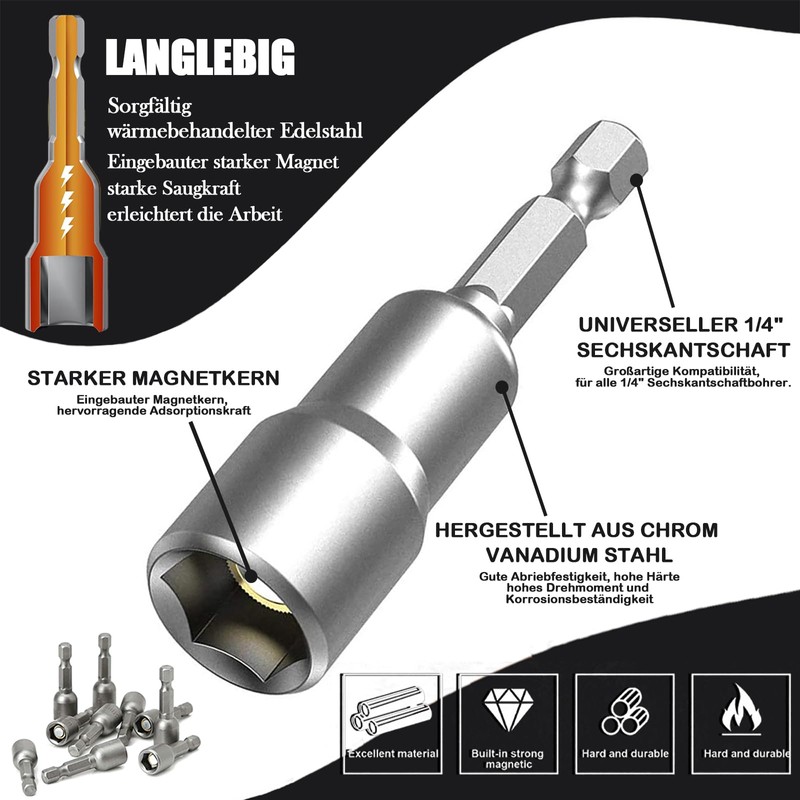 QHKLEW Pack of 10 Magnets Hexagonal Socket, Magnetic Socket Set,
