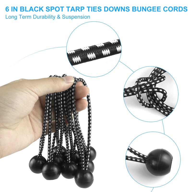 HLOGREE 30 Pack -6 inch Black Bungees Balls Cord,Tent Bungee,
