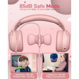 awatrue Kids Headphones with Microphone, Wired earphones for Kids 85/94dB Safe Volume Limit, Foldable Over Ear Headphone, Boys Girls Childrens Headphones for School/Travel/Fire Tablet, Pink