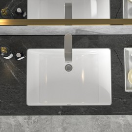 Sarlai Undermount Rectangular Vessel Sink - 20.5 x 14.5 inch Modern White Ceramic, Art Basin with Overflow, Interior Bowl Size 18.3" x 12.3"