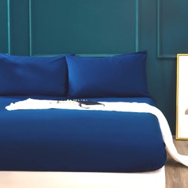 AYSW Extra Deep Fitted Sheet 16"(40 cm) King Size Bedding Brushed Microfiber Breathable (Navy Blue)