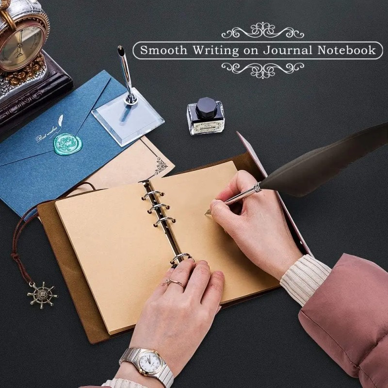 Cuaderno De Cuero Vintage Con Pluma