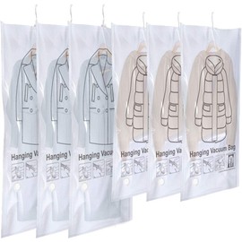 Cayomi Hanging Vacuum Storage Bags for Clothes Coat Dress, 6 Pack Jumbo and Large Hanging Vacuum Sealed Bags for Travel, Space Bags Compression Bags for Closet Organizer, Garment Bags for Moving